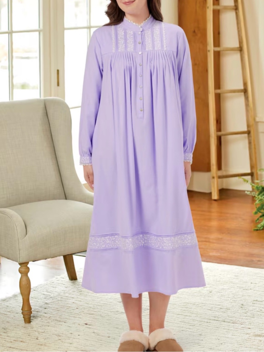 Eileen West Royal Splendor Brushed Cotton Nightgown Periwinkle Size M NWT